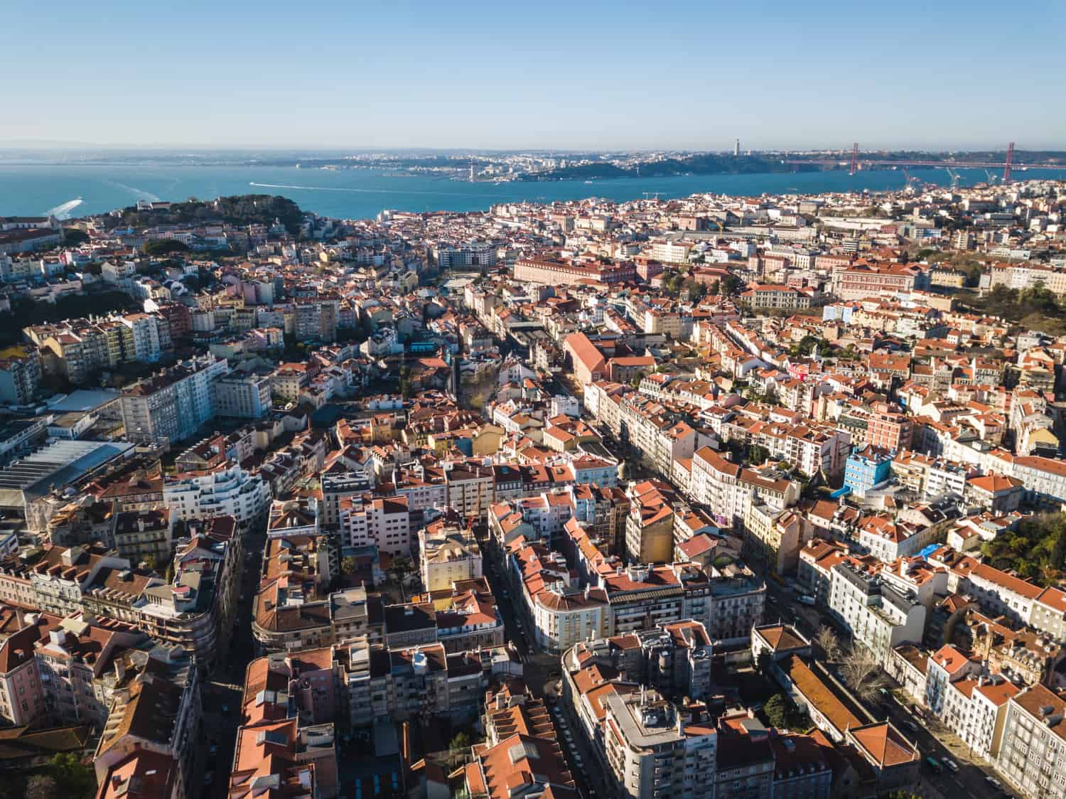 aerial view of lisbon downtown in a sunny day